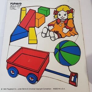 Vintage 80s Playskool Favorite Toys Wooden Puzzle Early Learning Kids